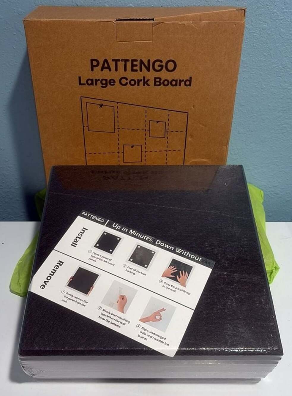 Pattengo Large Cork Board 48" x 36" 12-Pack Black Bulletin Wall Tiles